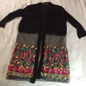 HIGHNESS! Black Sheer Floral Embroidered Women's Cardigan ONE SIZE LIKE NEW!